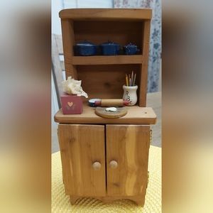 Vintage Farmhouse doll house Hutch with accessories